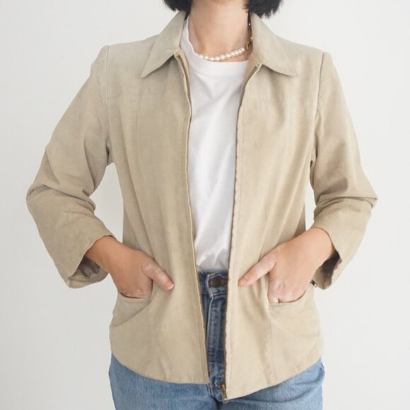 Denver Hayes Sand 100% Leather Suede Zip Up Collared Jacket S - Picture 2 of 11